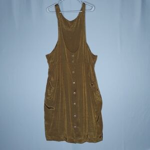Vintage Jumper Dress 18 Womens Metallic Button Romper Dress Mustard Gold